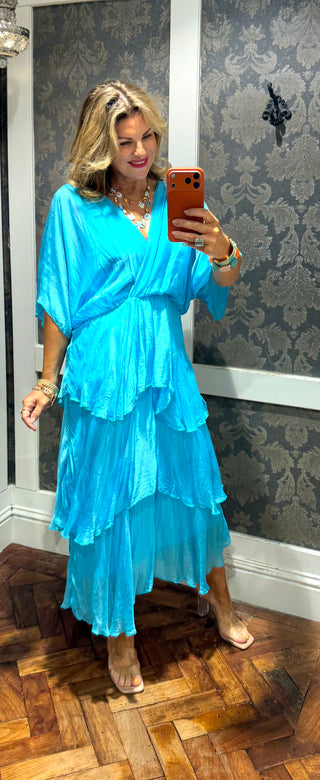 Azure Silk Dress -Turquoise Blue