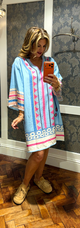 Zadie V-Neck Tunic Dress - Blue