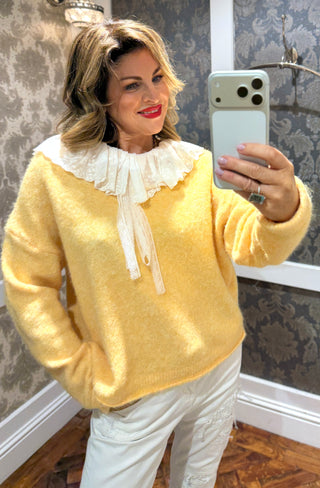 Daisy Lace Collar Knit - Yellow
