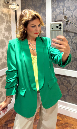 The Skylar Scrunched Sleeve Blazer - Emerald Green