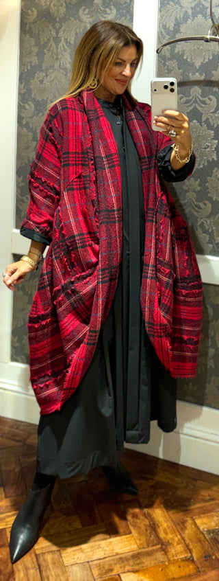 Vivienne W. Check Draping Coat - Red