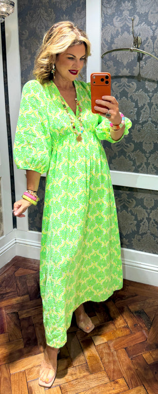 Lila Cotton dress-Neon Green