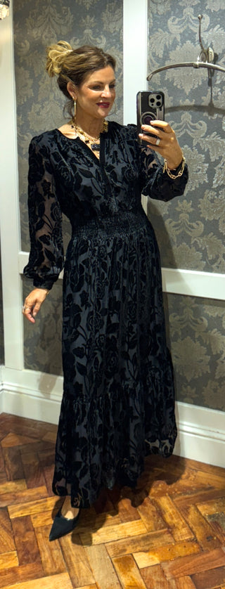 Elona Black Floral Dress