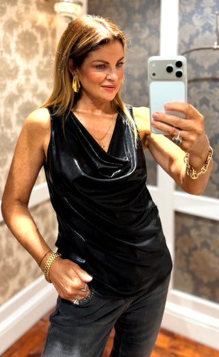 Kourtney- Shiny Black-Cowl Neck