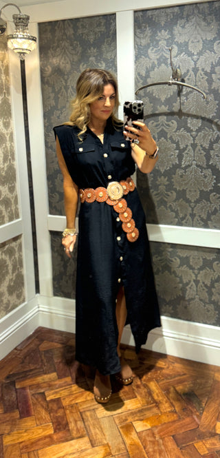 Portrait Button Front Dress - Black