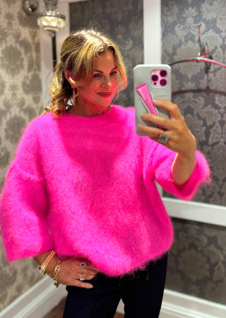 Nico Mohair Round Neck Knit - Fuchia