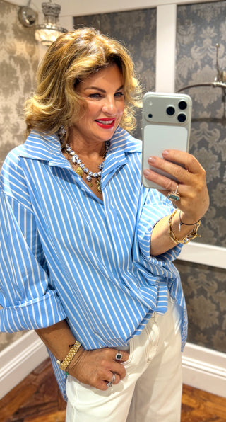 Blair Pinstripe Shirt - Blue and White