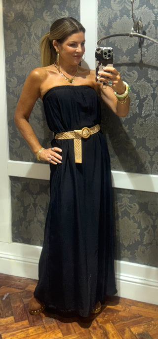Constance Bandeau Dress with Belt - Black