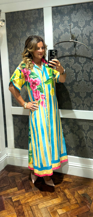 Lollies Print Linen Shirt Dress - Multi