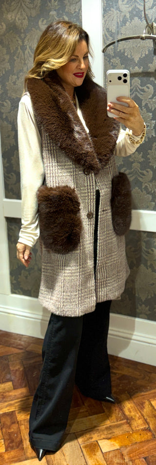 Kendra-Gilet Reversible- Fur Collar