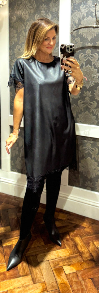 Seren- Faux Leather Dress- Black