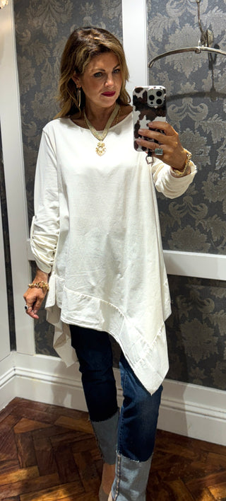 Gwen Cream Cuffed Shirt with Hem detail
