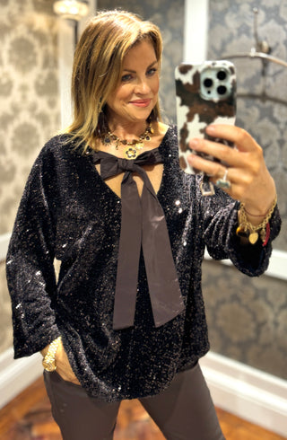 Nova Velvet Sequin Reversible Top - Chocolate