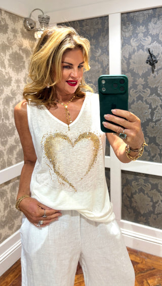 Naomi Loose Heart Tank Top - White