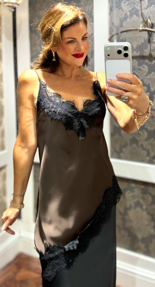 Roz - Asymmetric Satin Cami Chocolate Brown 