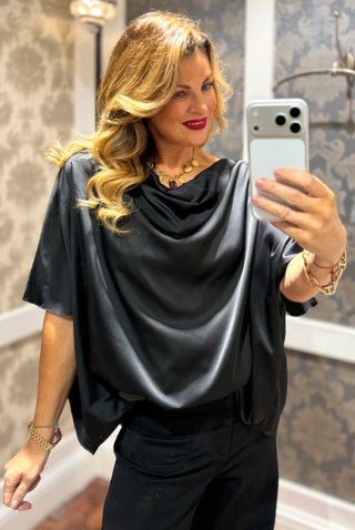 Heather- Black- Satin Blouse