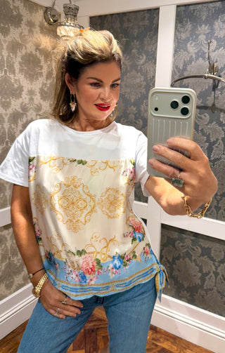 Vintage Silk Cotton Tie Tee - White