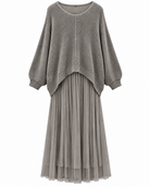 Elaria Layered Knit Maxi Dress - Grey
