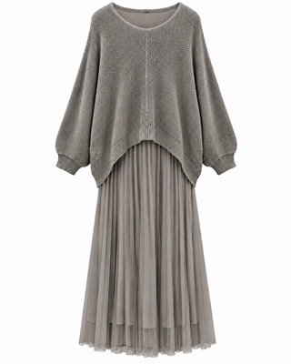 Elaria Layered Knit Maxi Dress - Grey