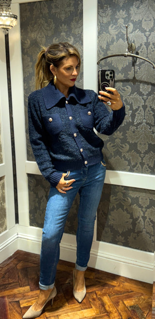 Nadia Knit Coatigan with Collar - Navy