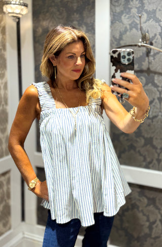 Noddie Stripe Top - Blue/Cream