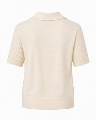 Amélie Cable Knit Polo Top - Cream