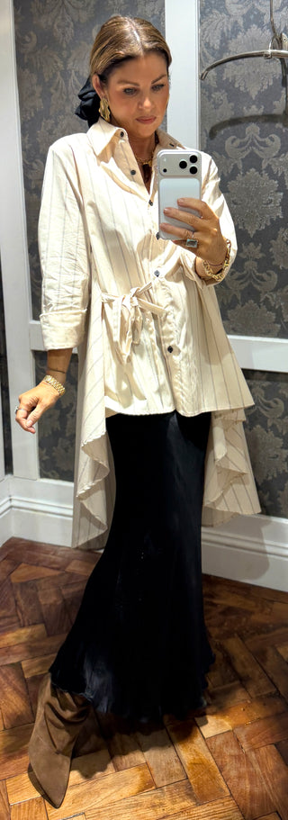 Izzy- Stripe Shirt-Cream- Ribbon Tie