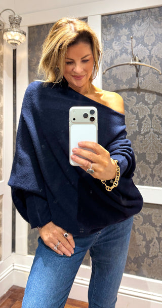 Lauren- Super Soft Multi-Way Knit Navy- Off Shoulder