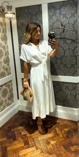Shapiro Linen Mix Dress - White