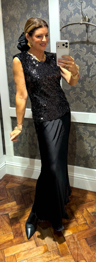 Meg-Black - Satin Skirt