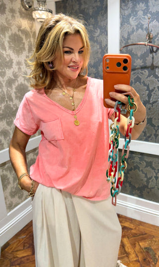 Pocket Cotton T-shirt - Peach
