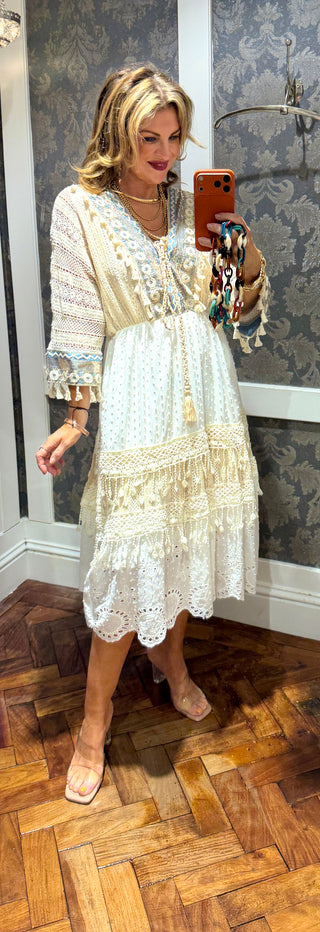 Sherry Dress Boho - Cream