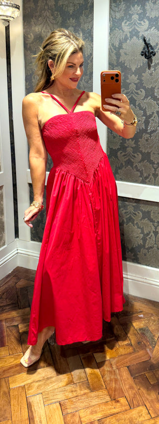 Genevieve Cotton Dress- Red