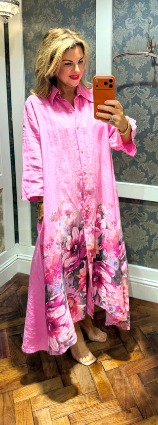 Palace Linen Shirt Dress- Floral