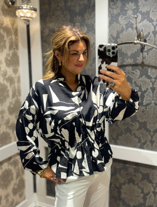 Nadia Print Blouse - Black/Warm White