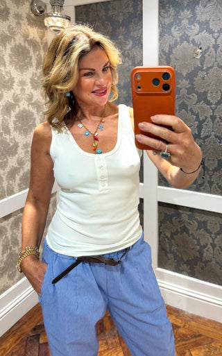 Juno Button Top- White