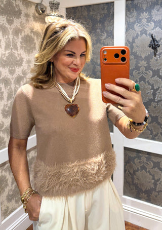 Celeste Feather Hem Knit - Soft Brown
