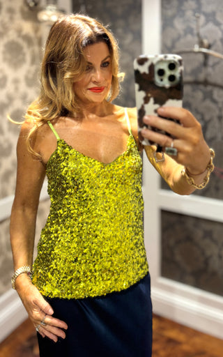 Cleo- Sequin Tank Top- Lime Green