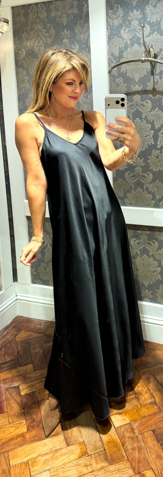 Anya 2 Piece Satin Dress - Black