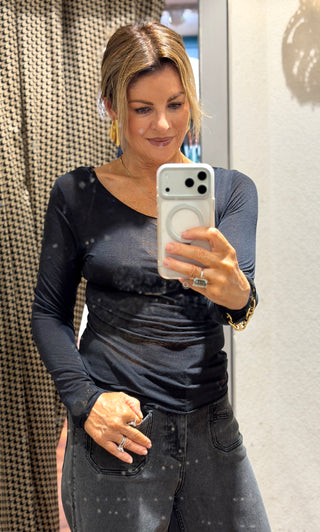 Cashmere Basic Long Sleeve Top - Black