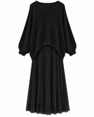Elaria Layered Knit Maxi Dress - Black