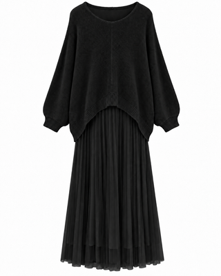 Elaria Layered Knit Maxi Dress - Black