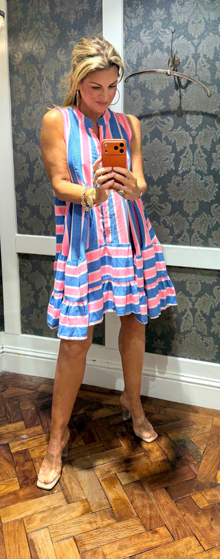 Summer Stripe Midi Dress- Pink/Blue