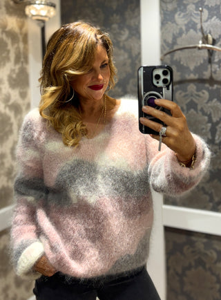 Mia Pink/Grey Marbled Mohair