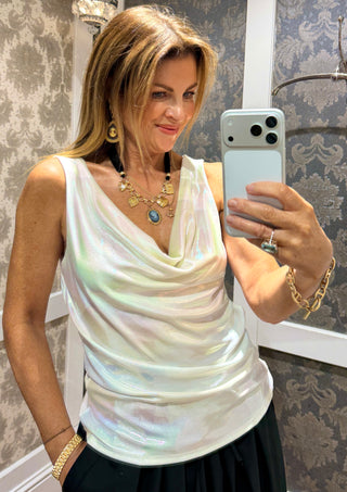 Kourtney- Pearlised White -Cowl Neck