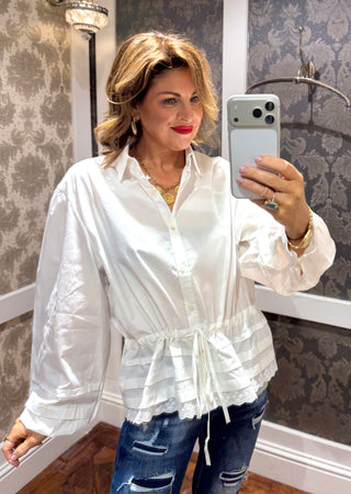 Camille White Pintuck & Lace Detail Blouse