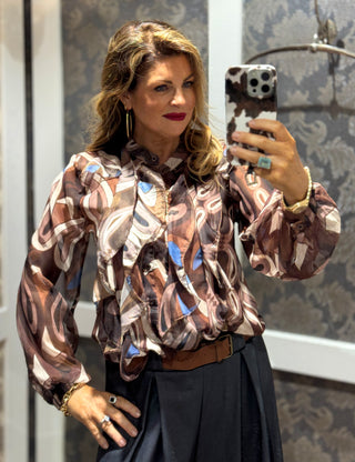 Willow Patterned Blouse with Frills