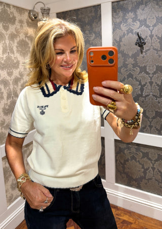 Riviera Polo Knit Top - Cream
