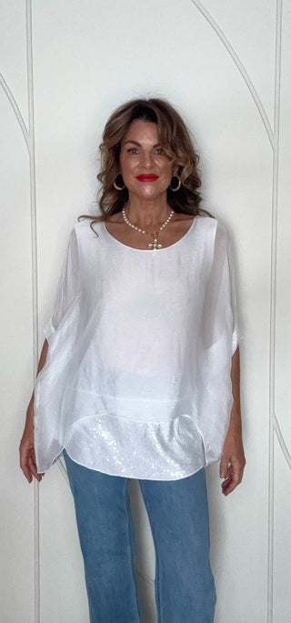 Ryder Silk Sequence Top - White