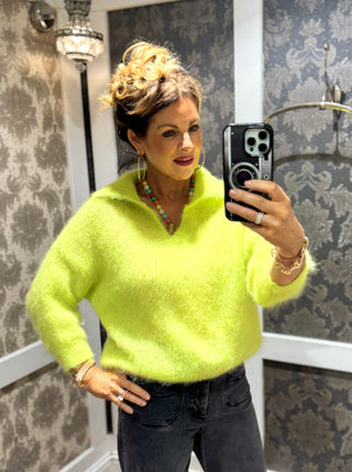Myra Mohair Collar Knit - Neon Yellow